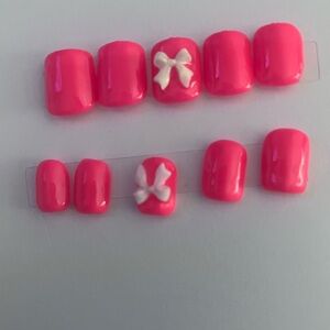 Pink Bow Press-On Nails - Cute 3D Bow Accent